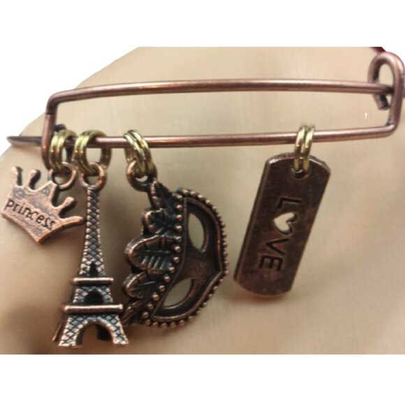 HAND-CRAFTED Copper Wire Expandable Adjustable Charm Bangle Bracelet - Picture 5 of 9